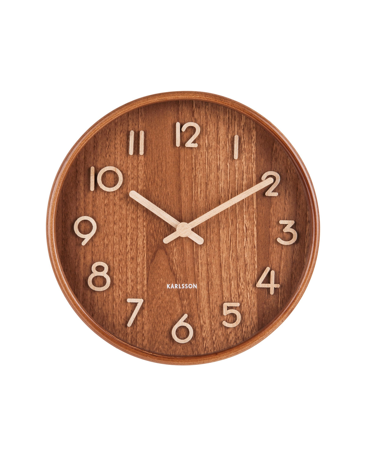 Karlsson wandklok Pure Small, donker lindehout, vooraanzicht