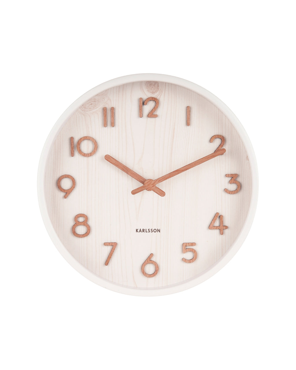 Karlsson wandklok Pure Small, wit lindehout, vooraanzicht