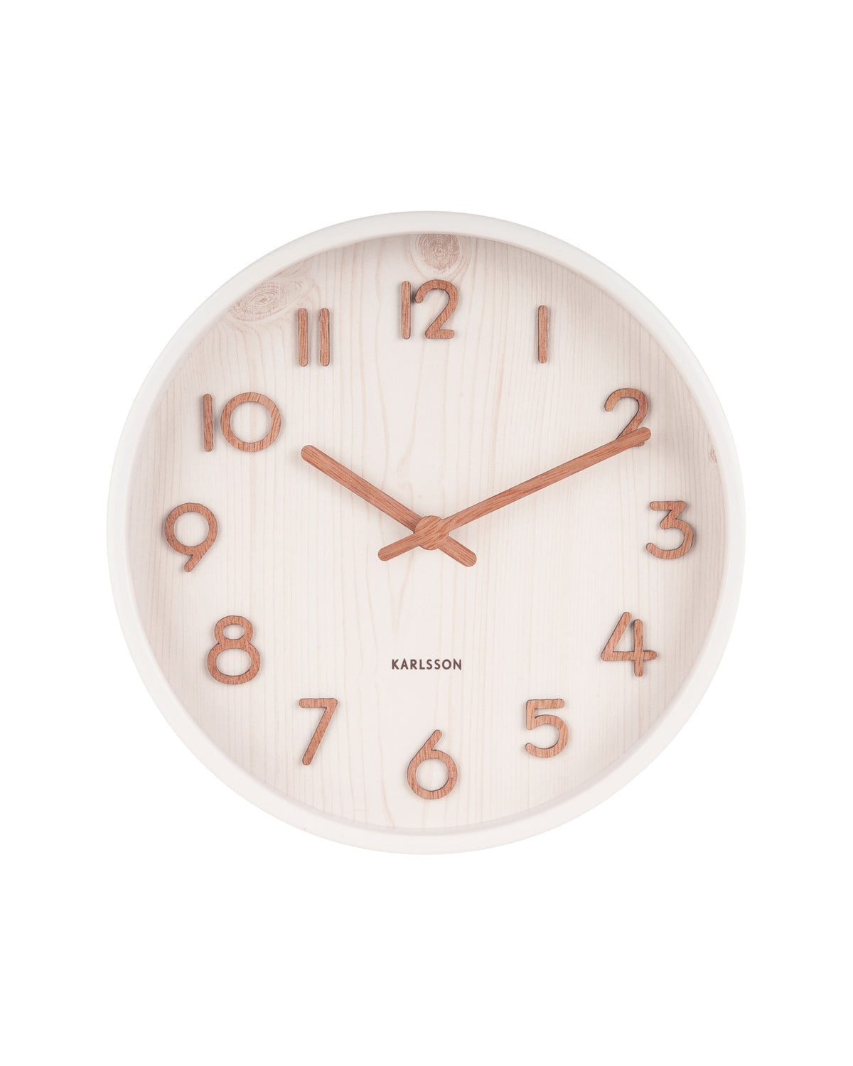 Karlsson wandklok Pure Small, wit lindehout, vooraanzicht