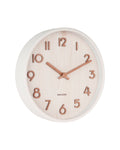Karlsson wandklok Pure Small, wit lindehout, schuin vooraanzicht