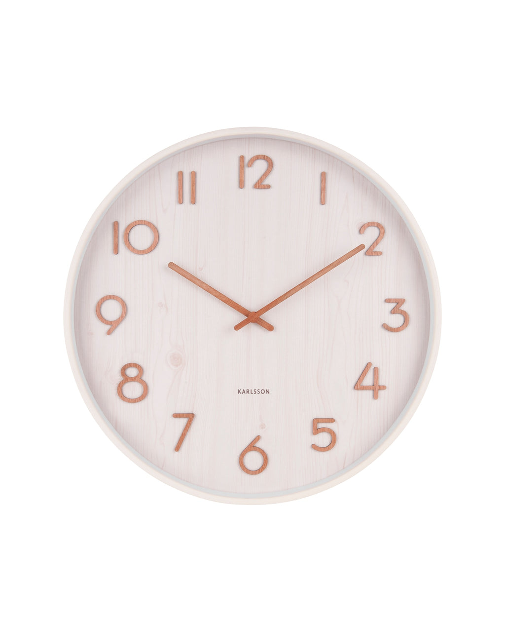Karlsson wandklok Pure Large, wit lindehout, vooraanzicht