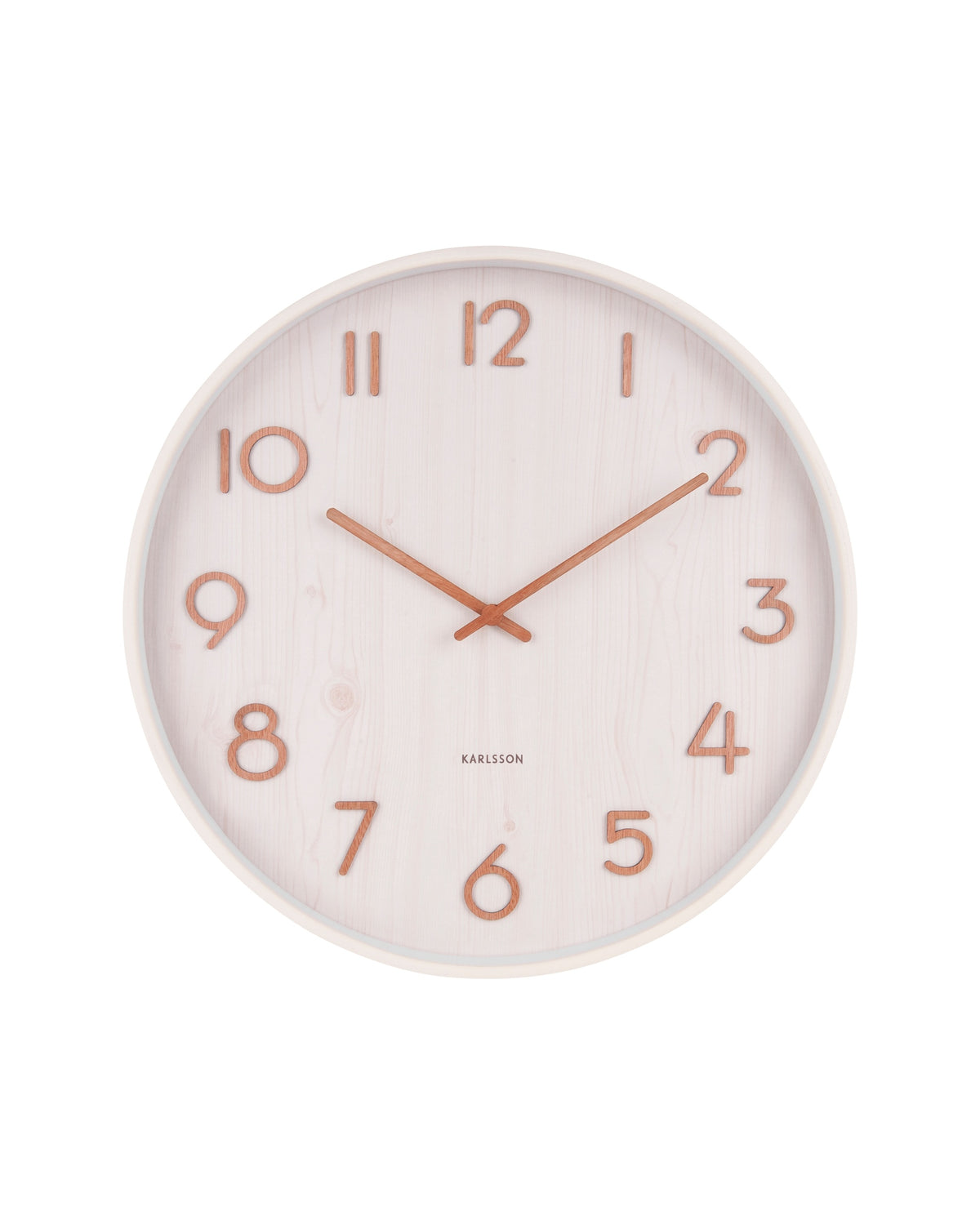 Karlsson wandklok Pure Large, wit lindehout, vooraanzicht