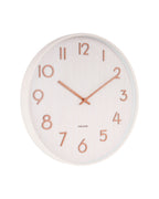 Karlsson wandklok Pure Large, wit lindehout, schuin vooraanzicht
