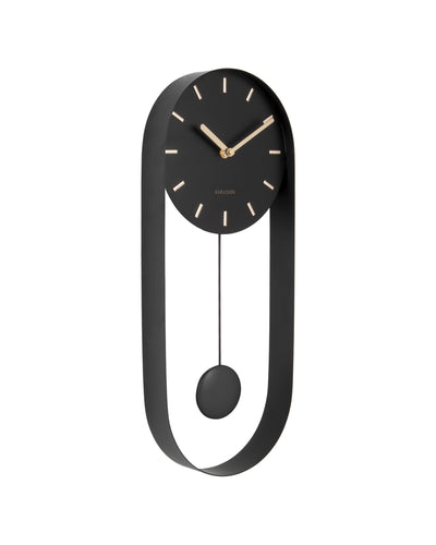 Karlsson wandklok Pendulum Charm, staal zwart, schuin vooraanzicht