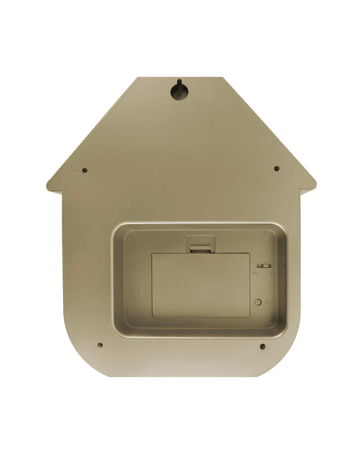 Karlsson koekoeksklok Modern Cuckoo, goud abs metallic, achterkant met batterijvak en ophangoog