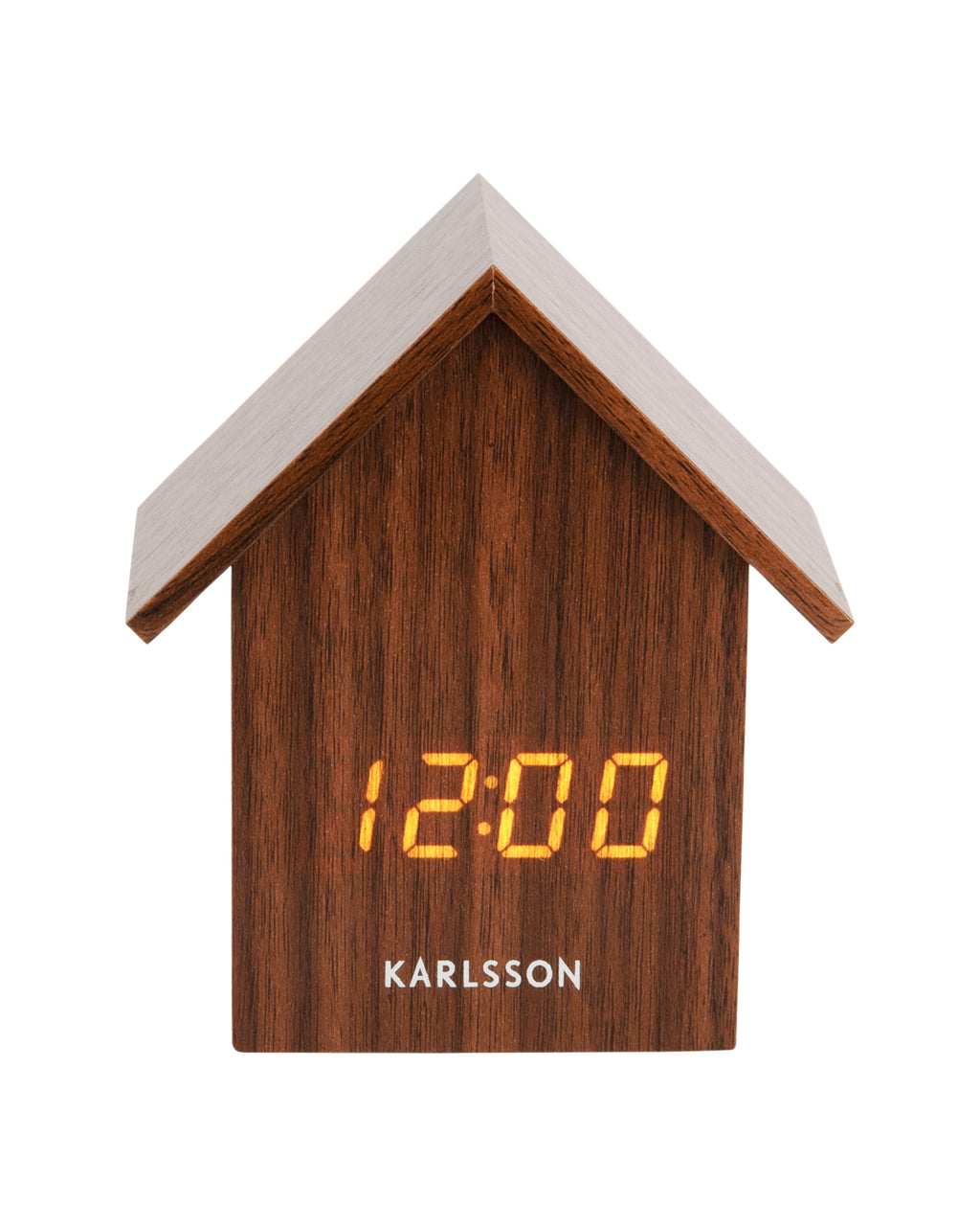 Karlsson wekker House Led, donker hout fineer, schuin aanzicht