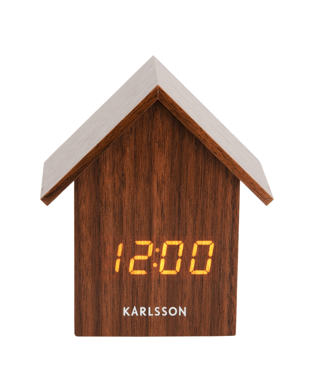 Karlsson wekker House Led, donker hout fineer, schuin aanzicht