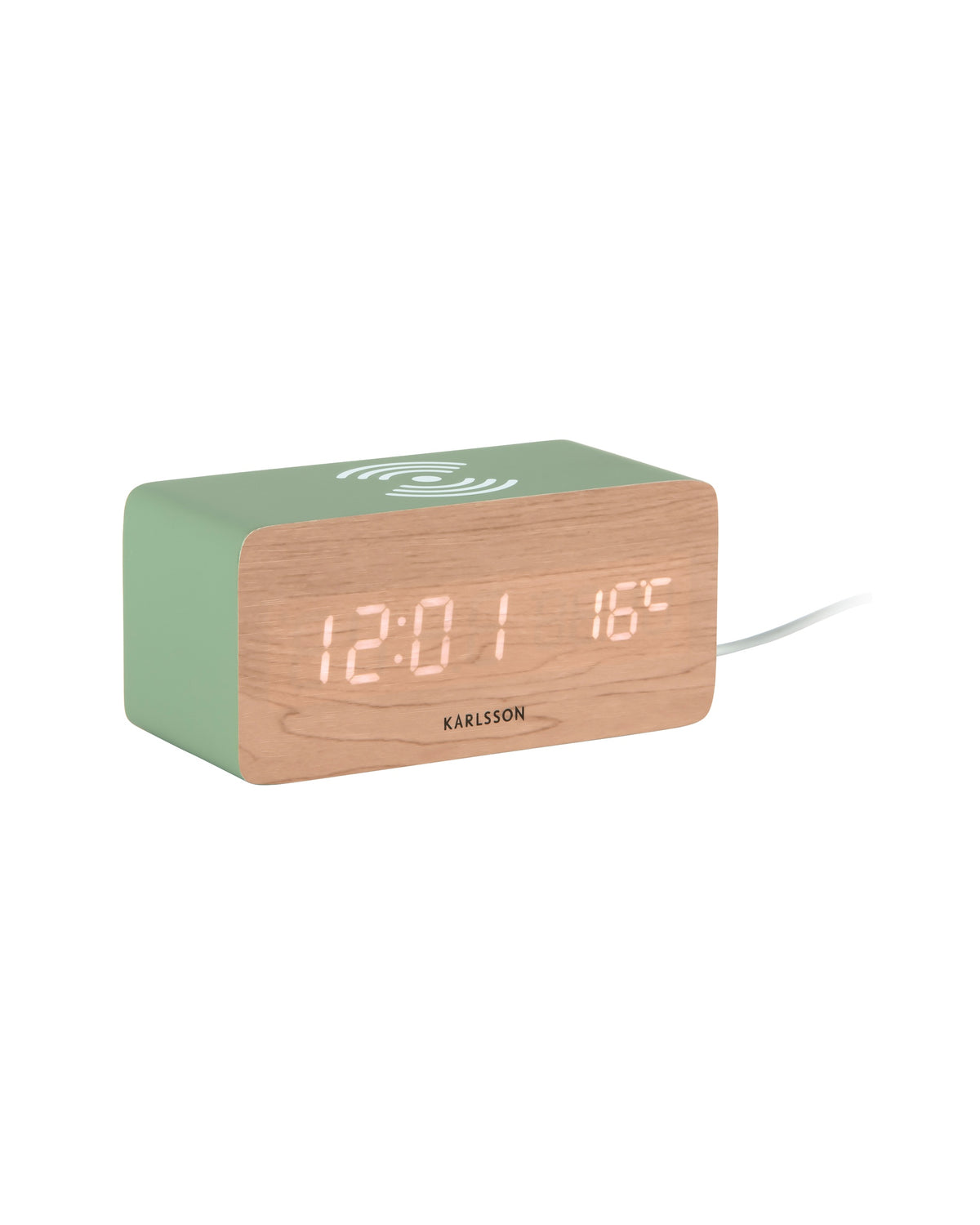 Karlsson wekker Block LED met draadloze oplader, jungle groen, schuin aanzicht