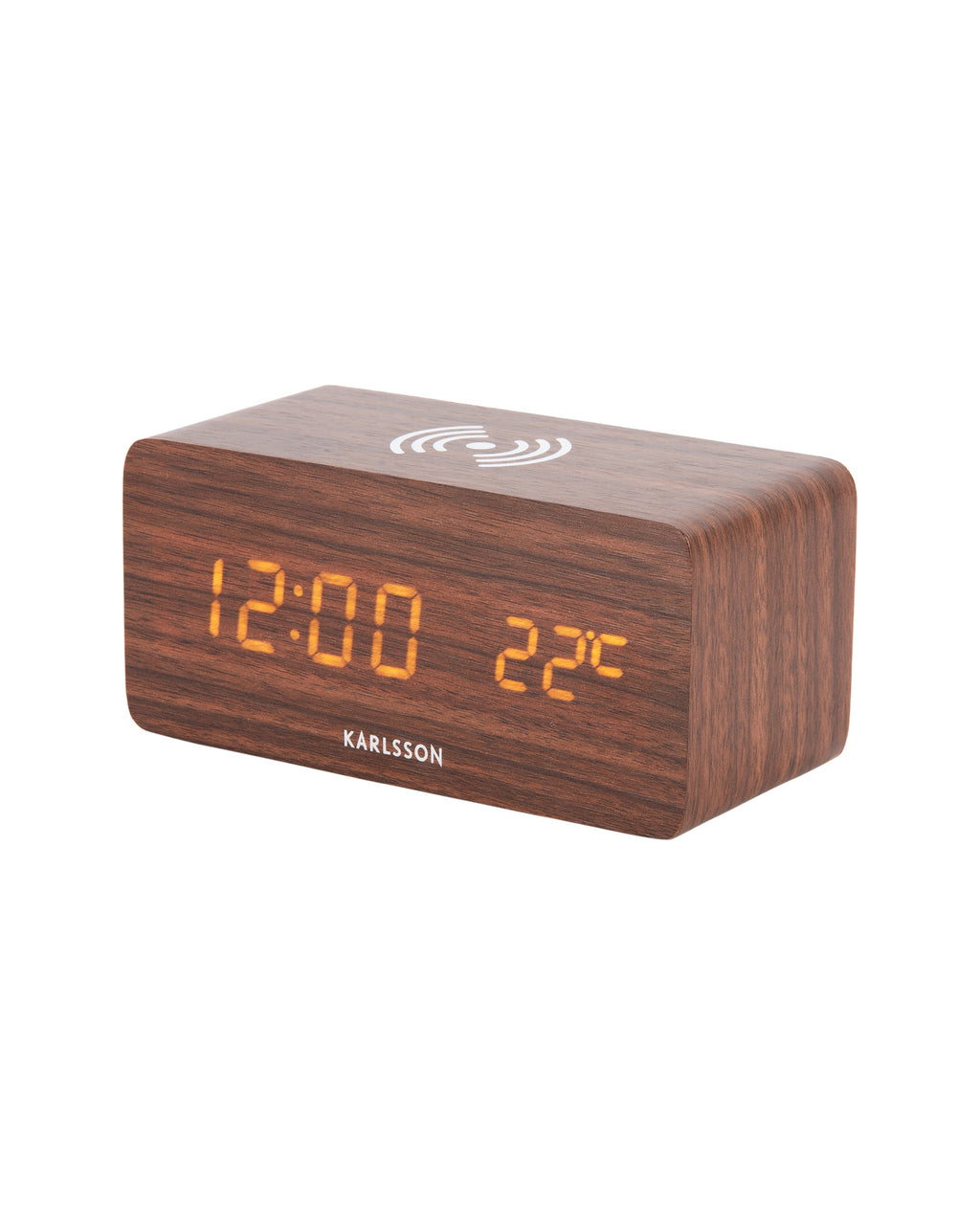 Karlsson wekker Block LED met draadloze oplader, licht hout fineer, zijaanzicht