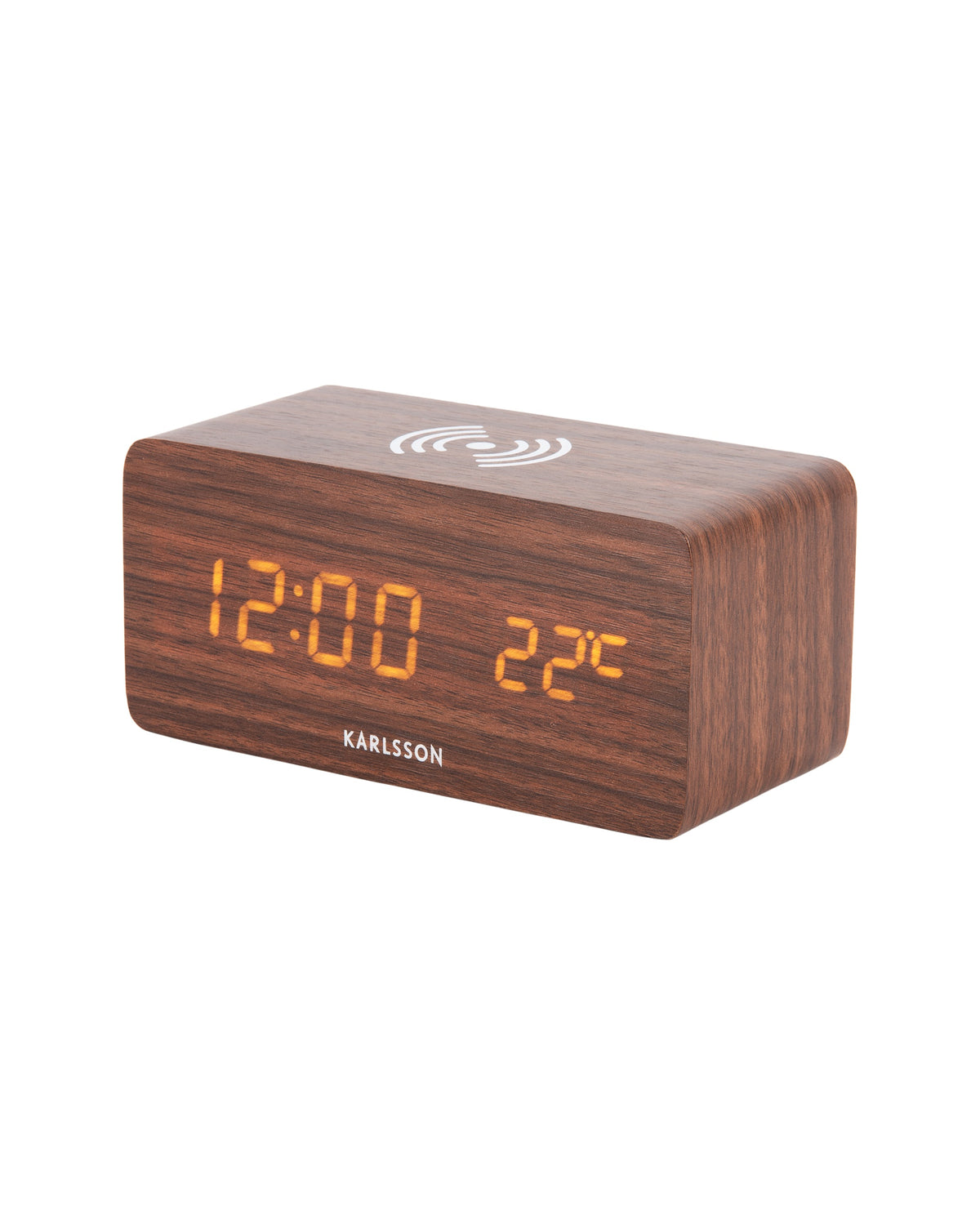 Karlsson wekker Block LED met draadloze oplader, licht hout fineer, zijaanzicht