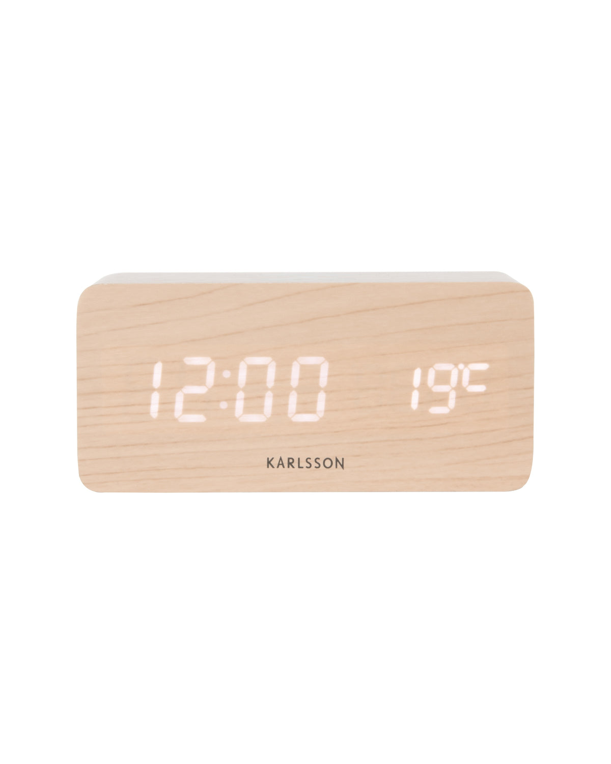 Karlsson wekker Block LED met draadloze oplader, licht hout fineer, vooraanzicht