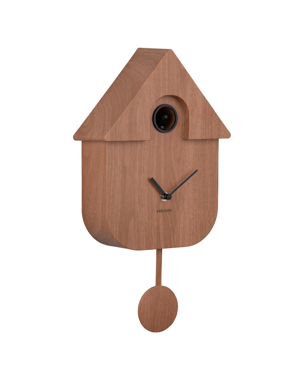 Karlsson koekoeksklok Modern Cuckoo, donker hout print, schuin aanzicht
