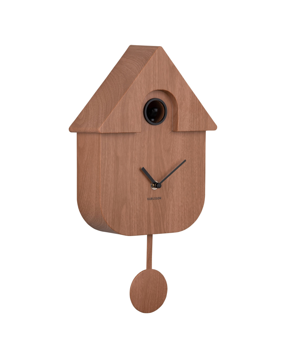 Karlsson koekoeksklok Modern Cuckoo, donker hout print, schuin aanzicht