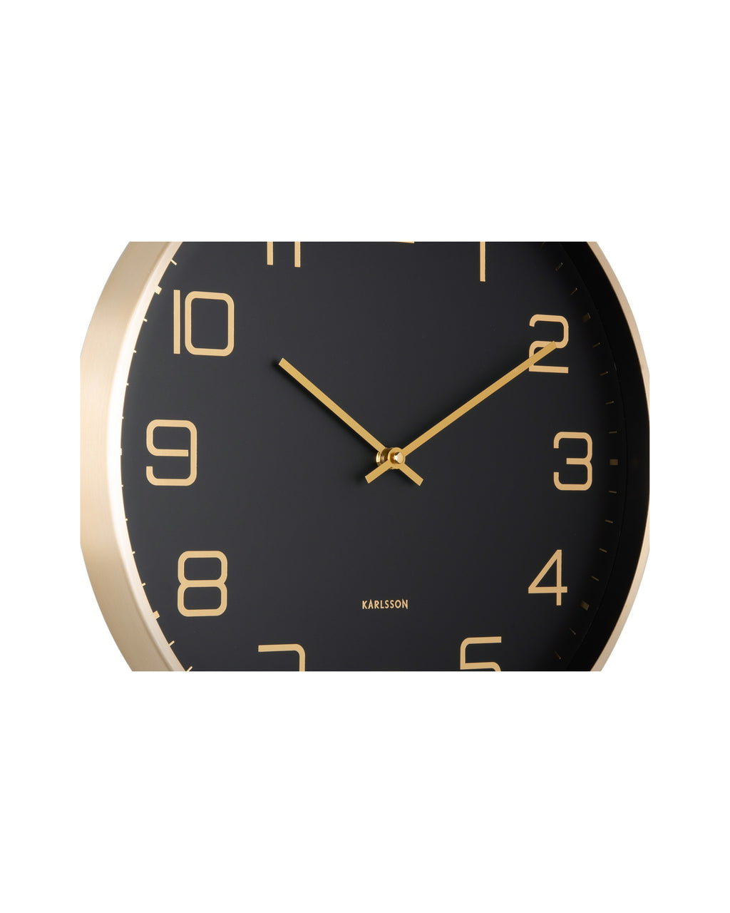 Karlsson wandklok Elegance Glow, zwart, detail: gouden cijfers en wijzers