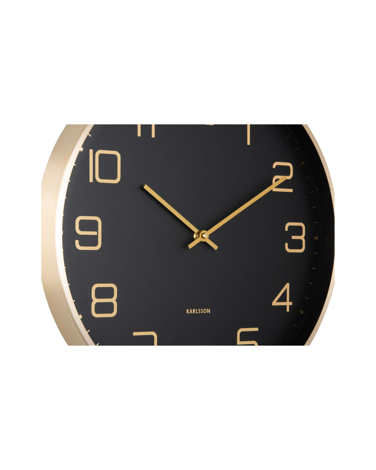 Karlsson wandklok Elegance Glow, zwart, detail: gouden cijfers en wijzers