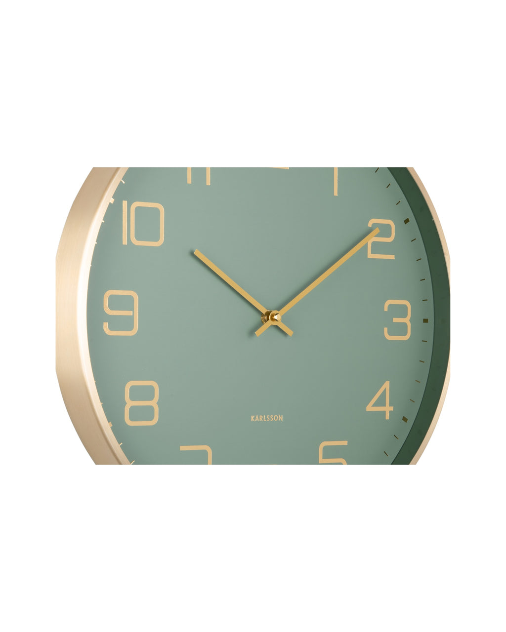 Karlsson wandklok Elegance Glow, groen, detail: gouden cijfers en wijzers
