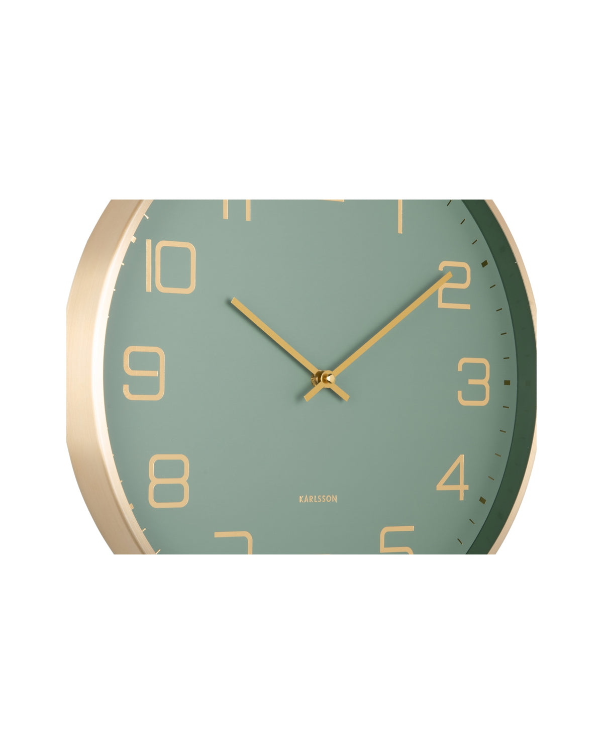 Karlsson wandklok Elegance Glow, groen, detail: gouden cijfers en wijzers