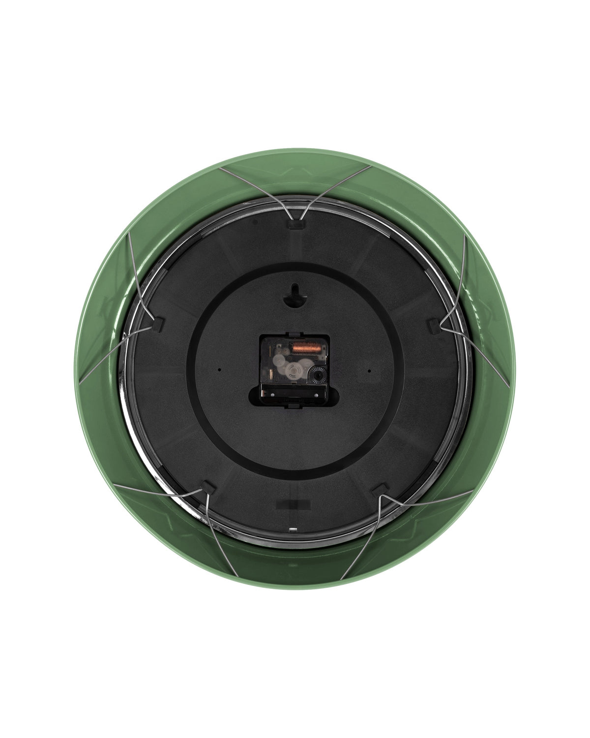 Karlsson wandklok Modern Retro, groen, achterkant met batterijvak en ophangoog