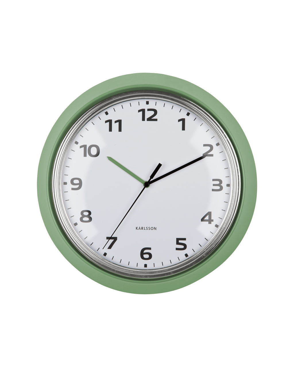 Karlsson wandklok Modern Retro, groen, vooraanzicht