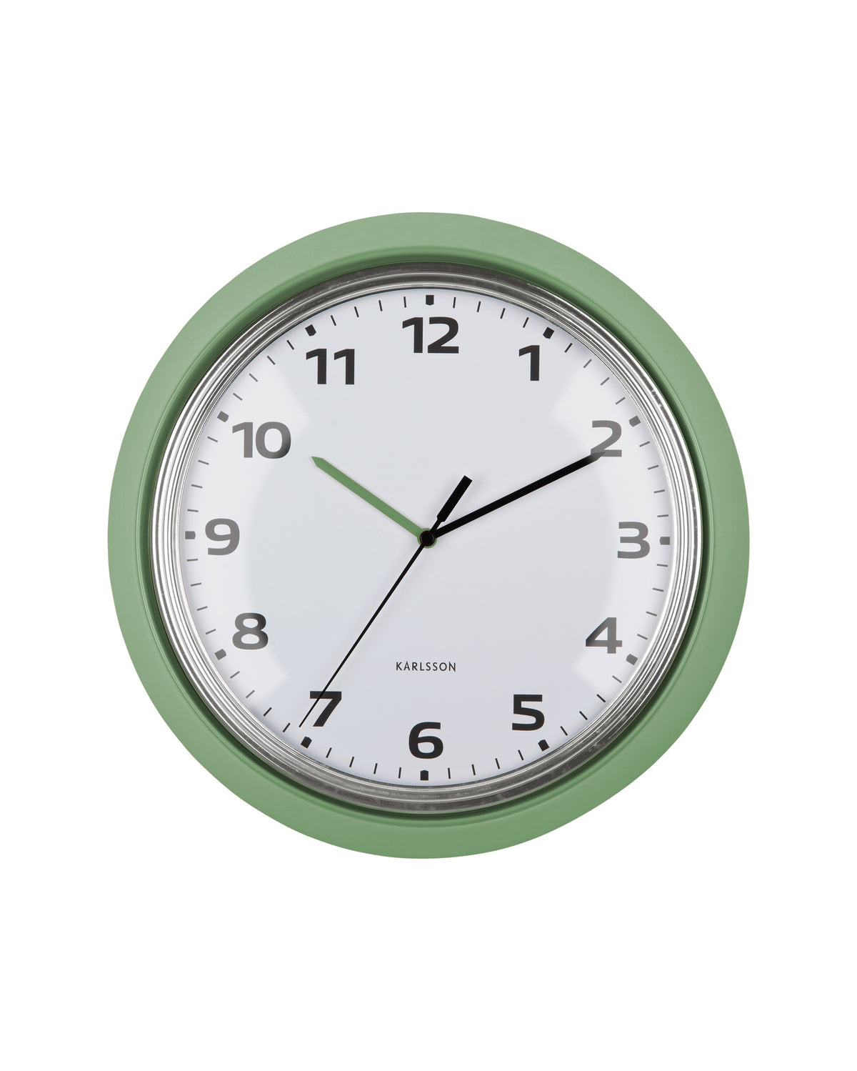 Karlsson wandklok Modern Retro, groen, vooraanzicht