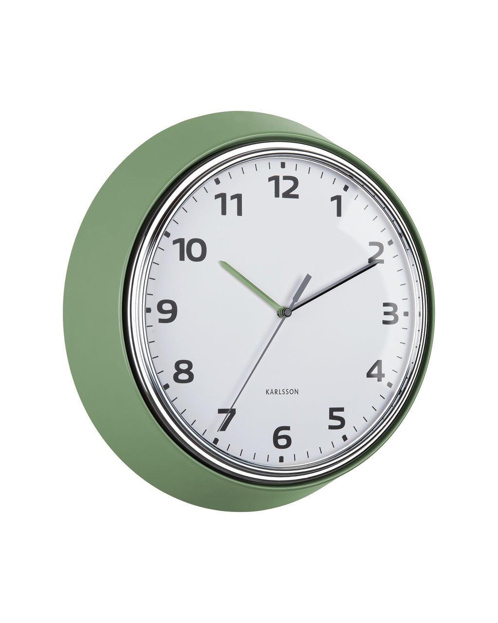 Karlsson wandklok Modern Retro, groen, schuin aanzicht