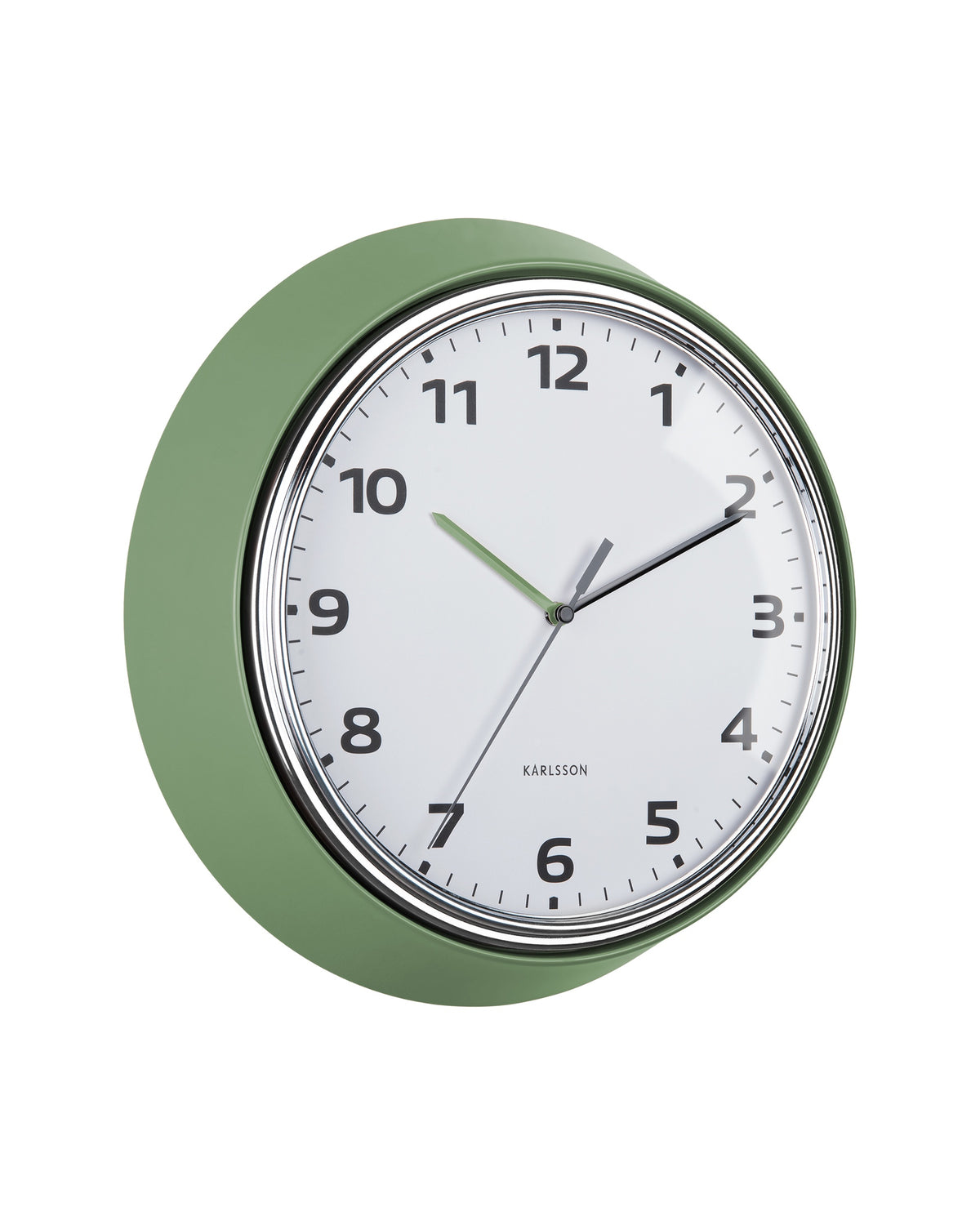 Karlsson wandklok Modern Retro, groen, schuin aanzicht