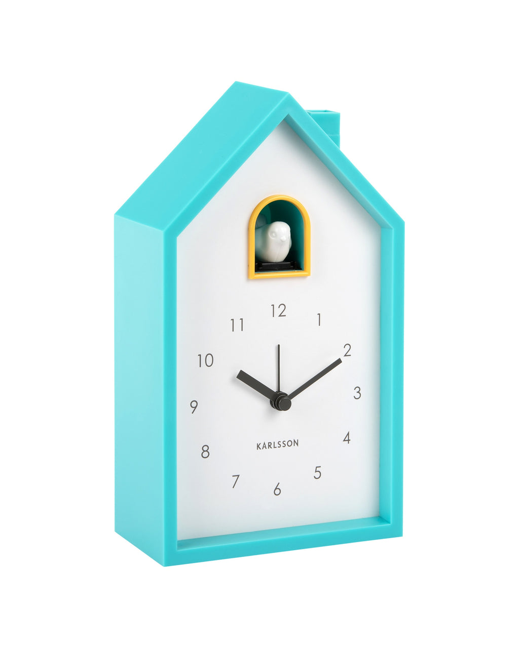Karlsson wekker Modern Cuckoo, turquoise blauw, schuin aanzicht