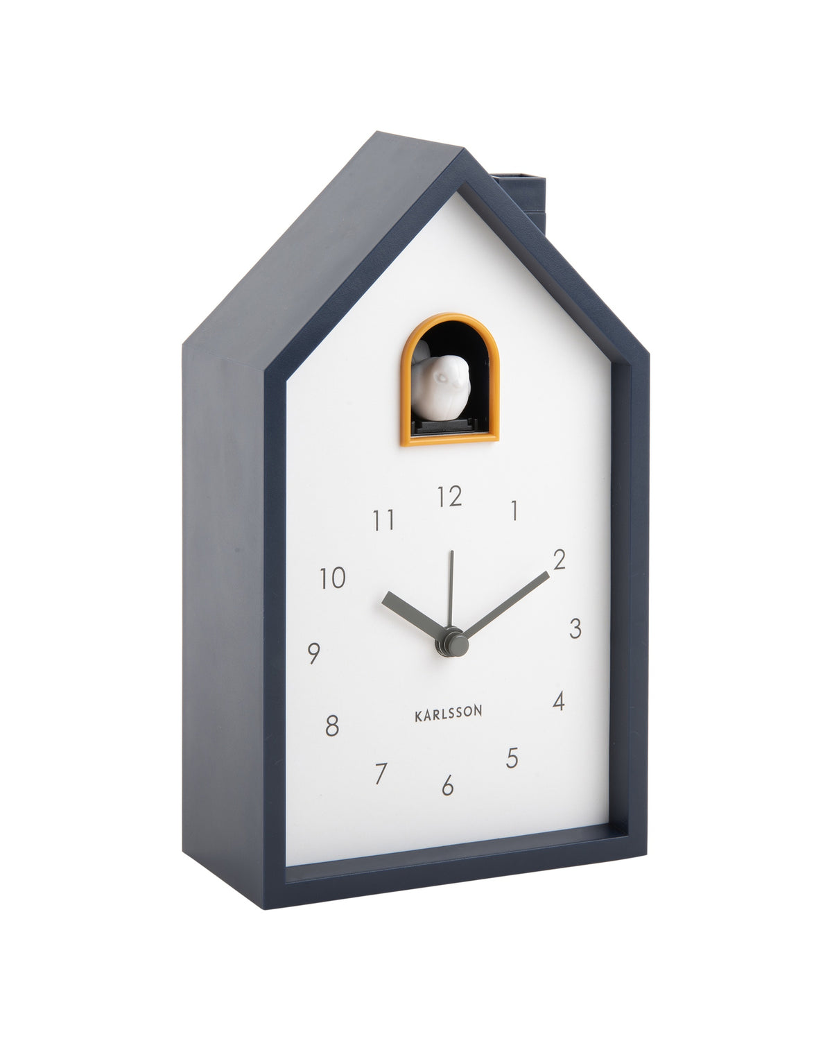 Karlsson wekker Modern Cuckoo, donkerblauw abs, schuin aanzicht
