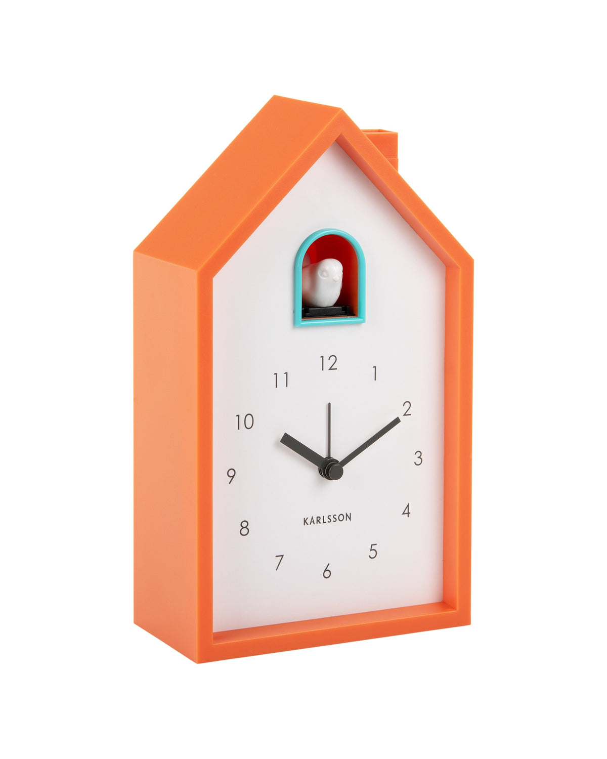 Karlsson wekker Modern Cuckoo, helderoranje, schuin aanzicht