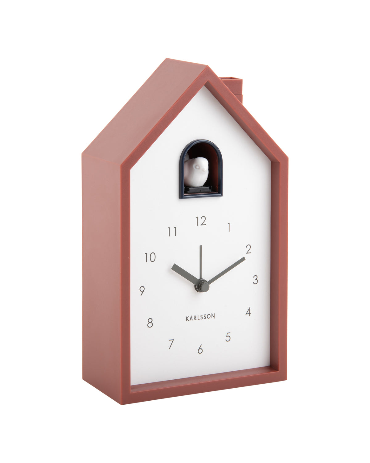 Karlsson wekker Modern Cuckoo, okerrood, schuin aanzicht