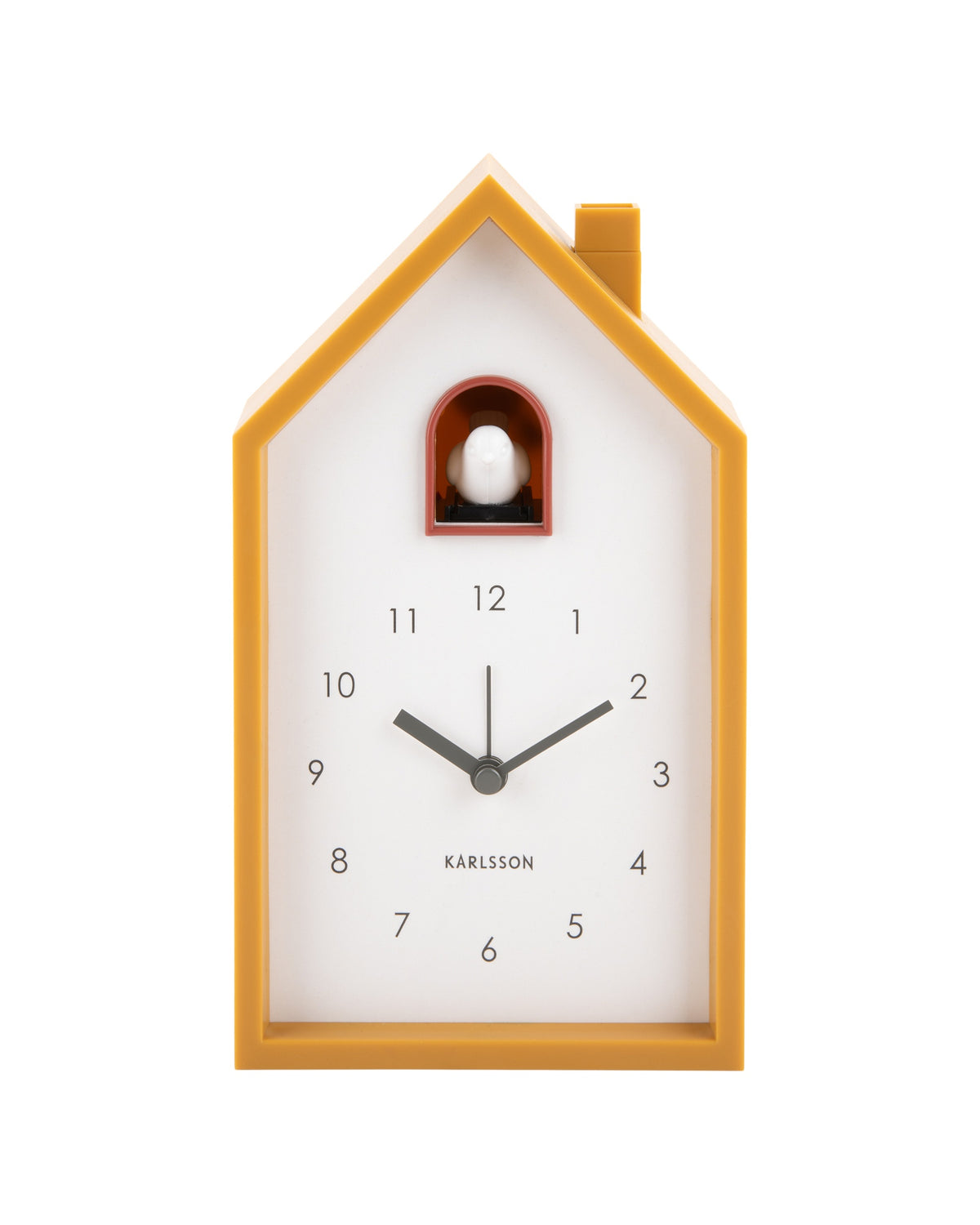 Karlsson wekker Modern Cuckoo, okergeel abs, vooraanzicht