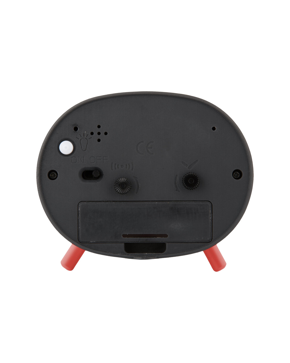Karlsson wekker Cheeky Oval, zachtpaars, achterkant met knoppen en batterijvak