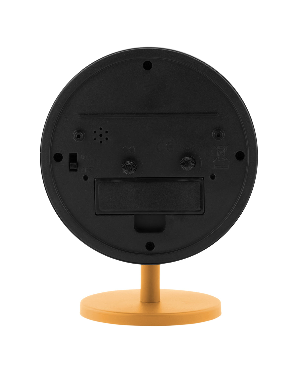 Karlsson wekker Brisk Dome, okergeel, achterkant met knoppen en batterijvak
