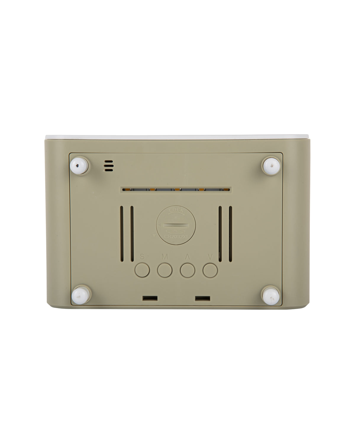Karlsson wekker Chunky LED, groen, draadloze oplader, achterkant met knoppen en batterijvak