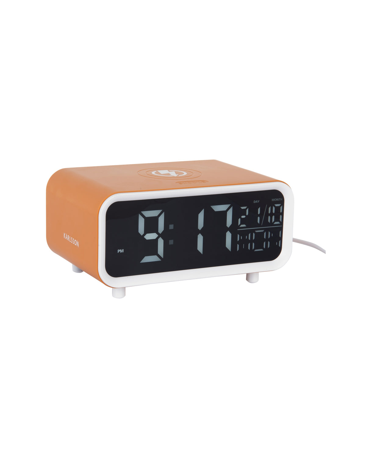 Karlsson wekker Chunky LED, geel, draadloze oplader, schuin aanzicht