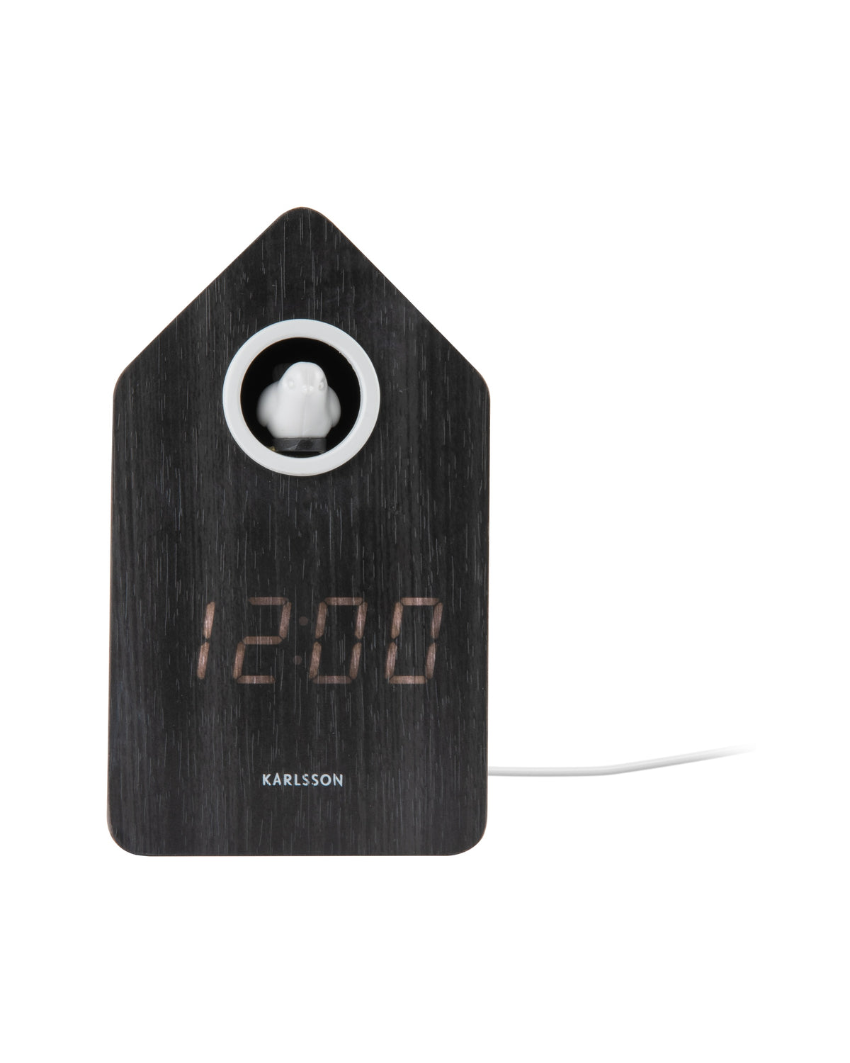 Karlsson wekker Cuckoo LED, zwart hout, vooraanzicht