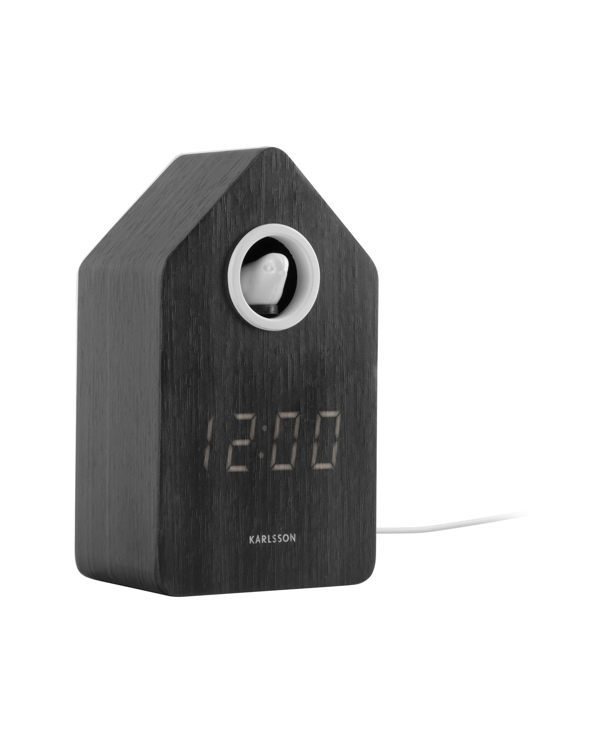 Karlsson wekker Cuckoo LED, zwart hout, schuin aanzicht
