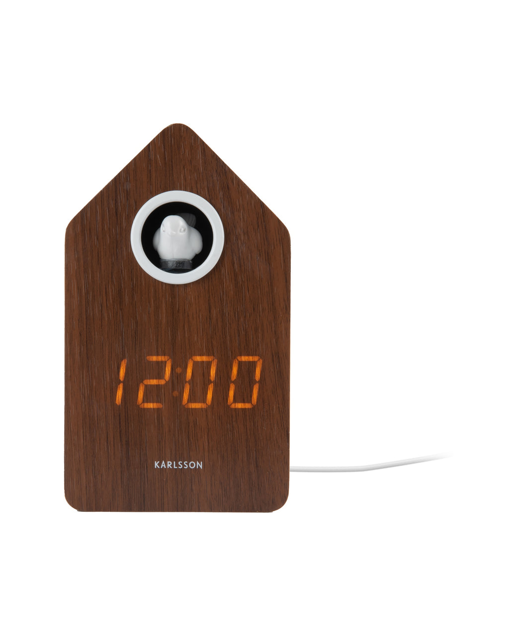 Karlsson wekker Cuckoo LED, donker hout fineer, vooraanzicht
