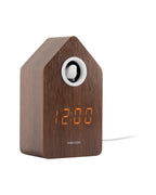 Karlsson wekker Cuckoo LED, donker hout fineer, schuin aanzicht