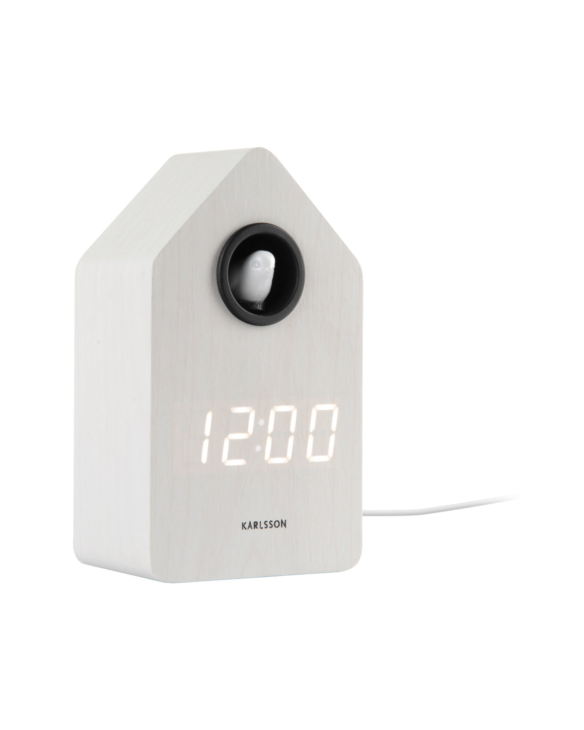 Karlsson wekker Cuckoo LED, wit, schuin aanzicht