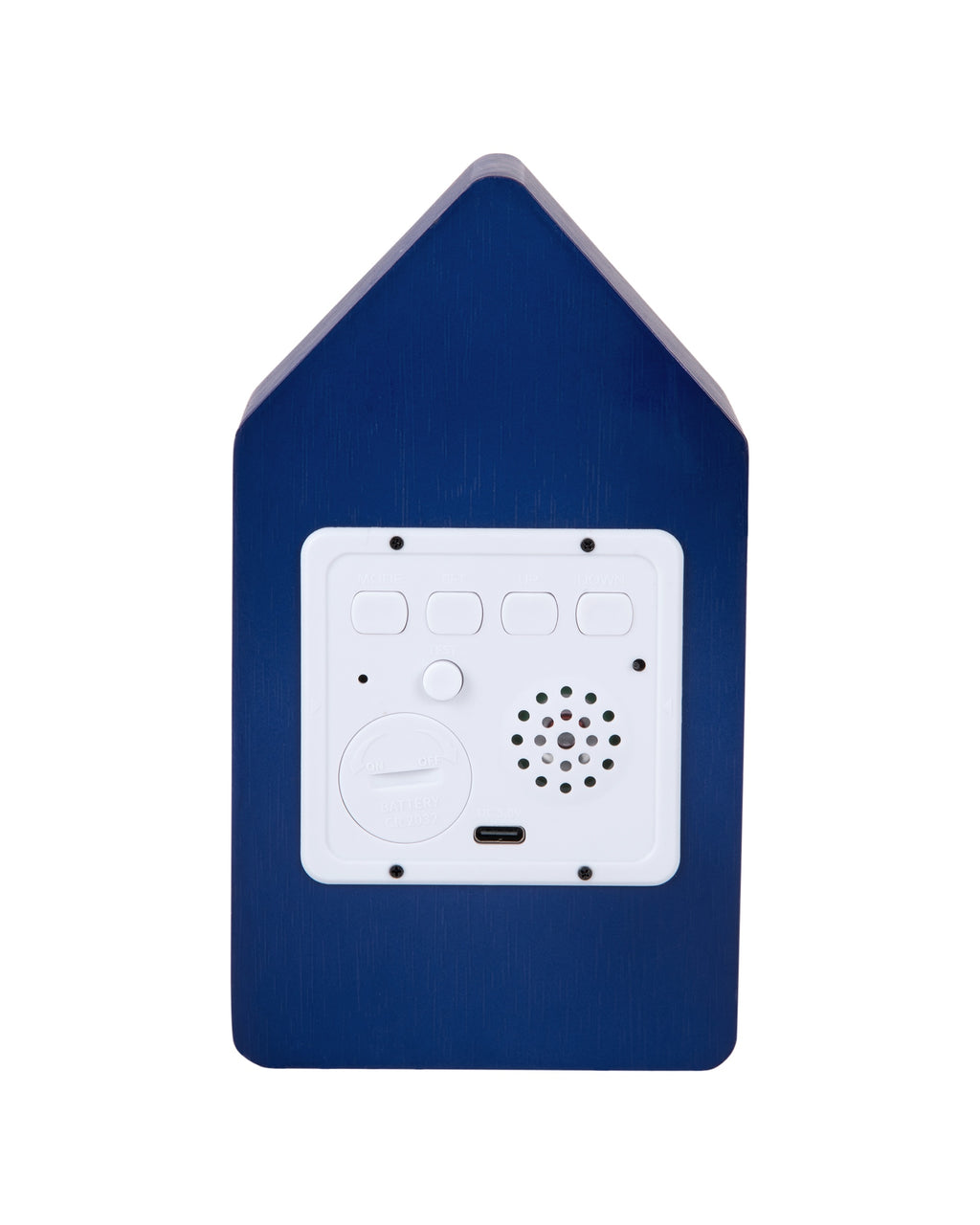 Karlsson wekker Cuckoo LED, blauw, achterkant met knoppen en batterijvak