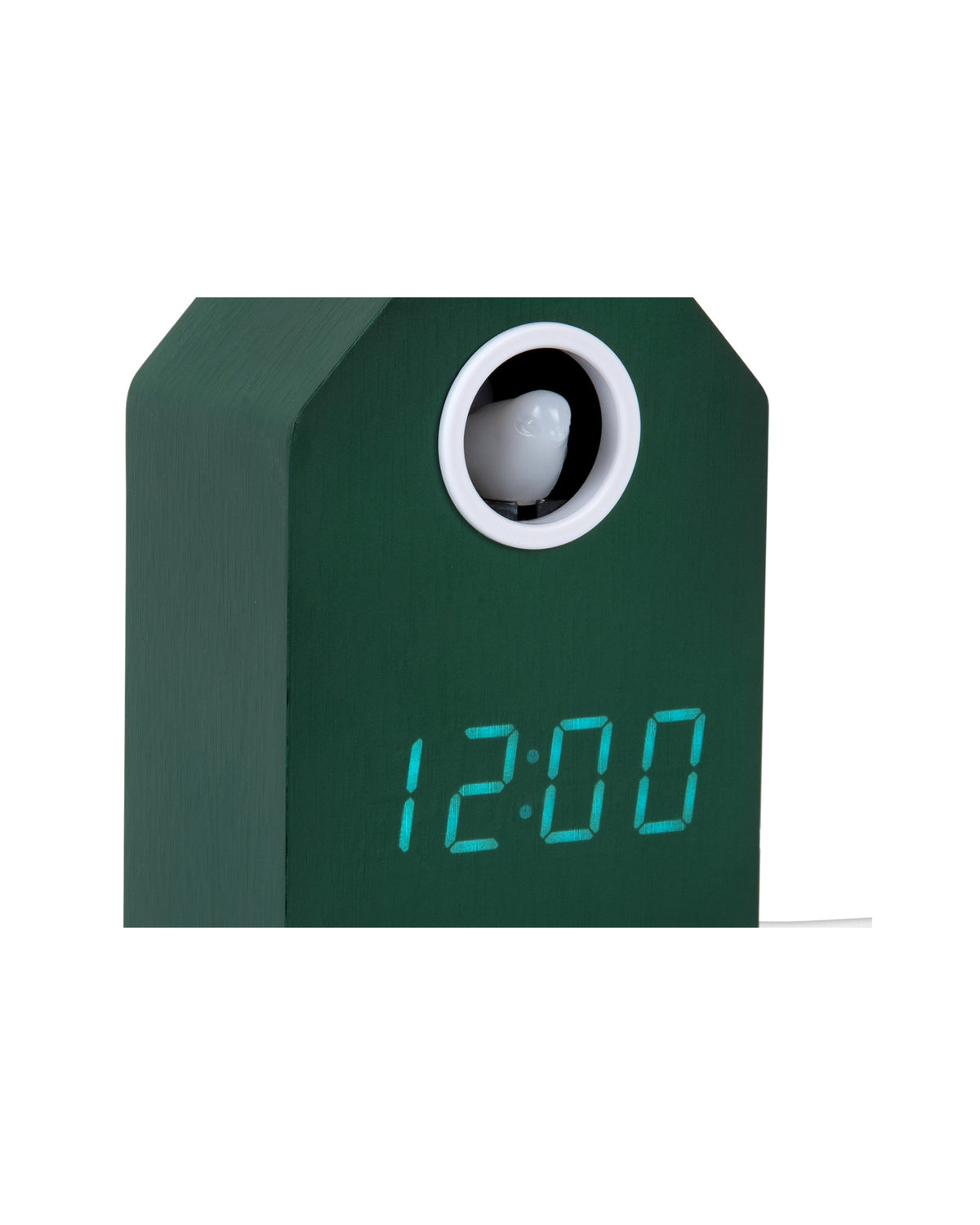 Karlsson wekker Cuckoo LED, groen, detail: vogeltje in opening en display 12:00