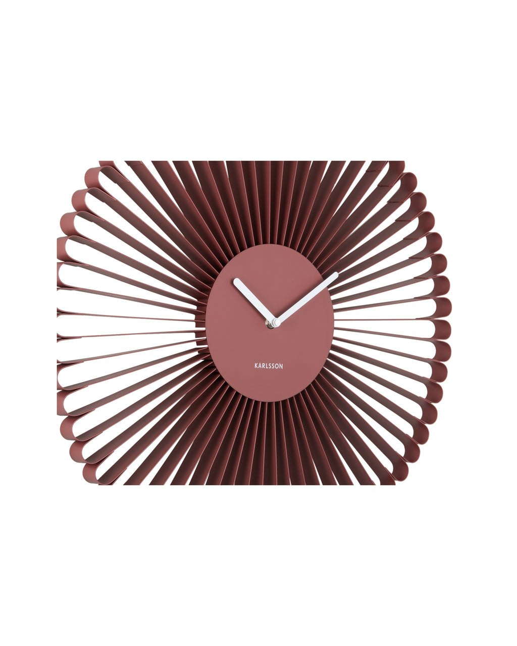 Karlsson wandklok Cascara, rood, detail: wijzerplaat en metalen lussen