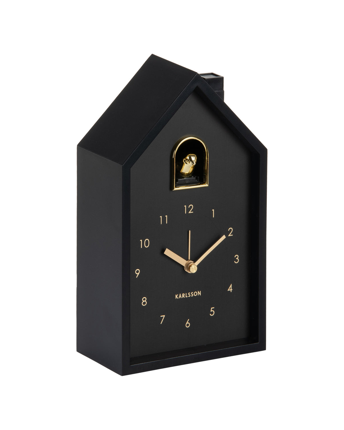 Karlsson wekker Modern Cuckoo Oro, zwart, schuin aanzicht