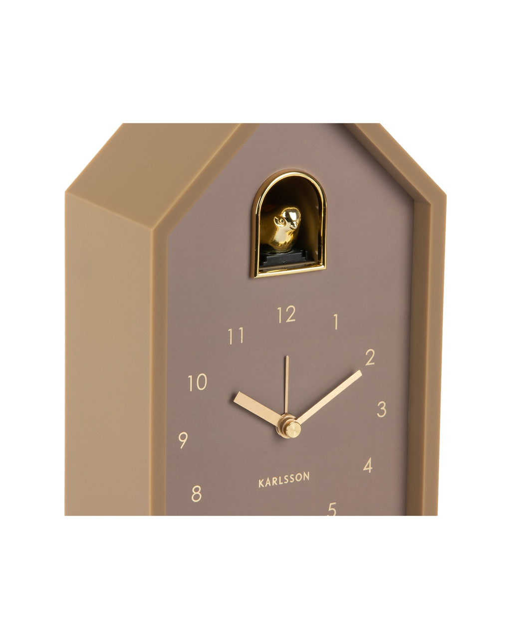Karlsson wekker Modern Cuckoo Oro, bruin, detail: gouden vogeltje en wijzers
