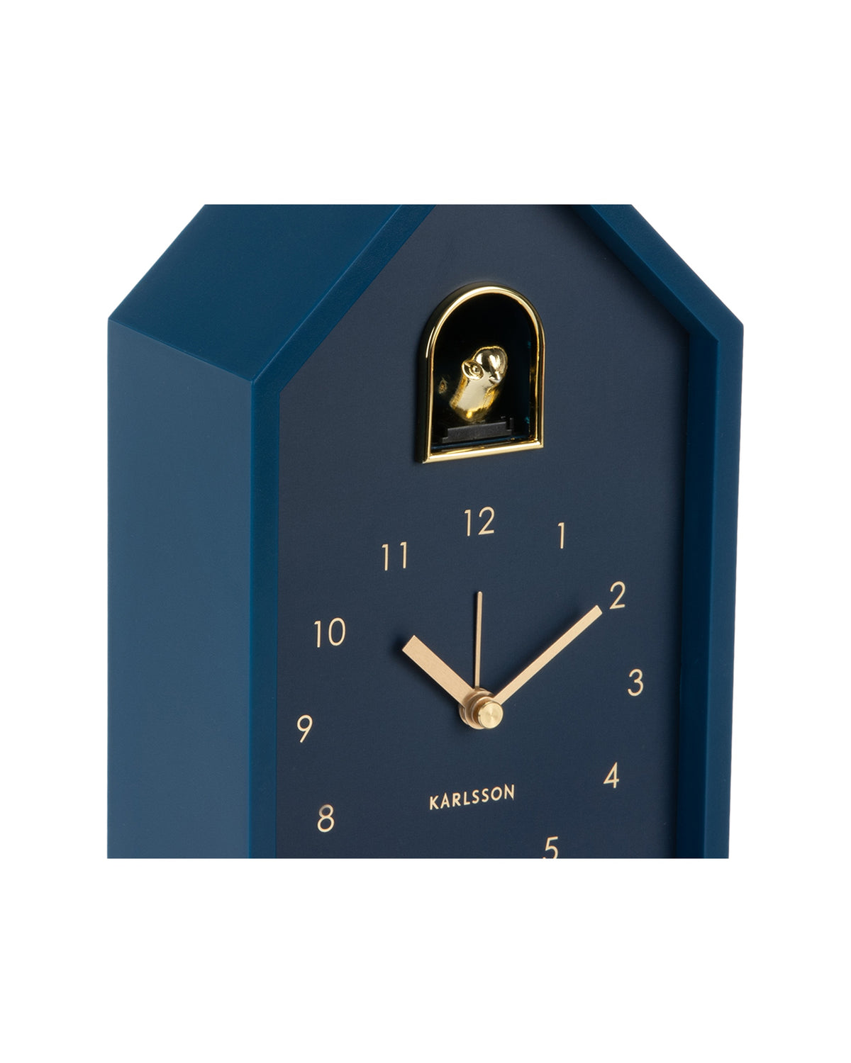 Karlsson wekker Modern Cuckoo Oro, blauw, detail: gouden vogeltje en wijzers