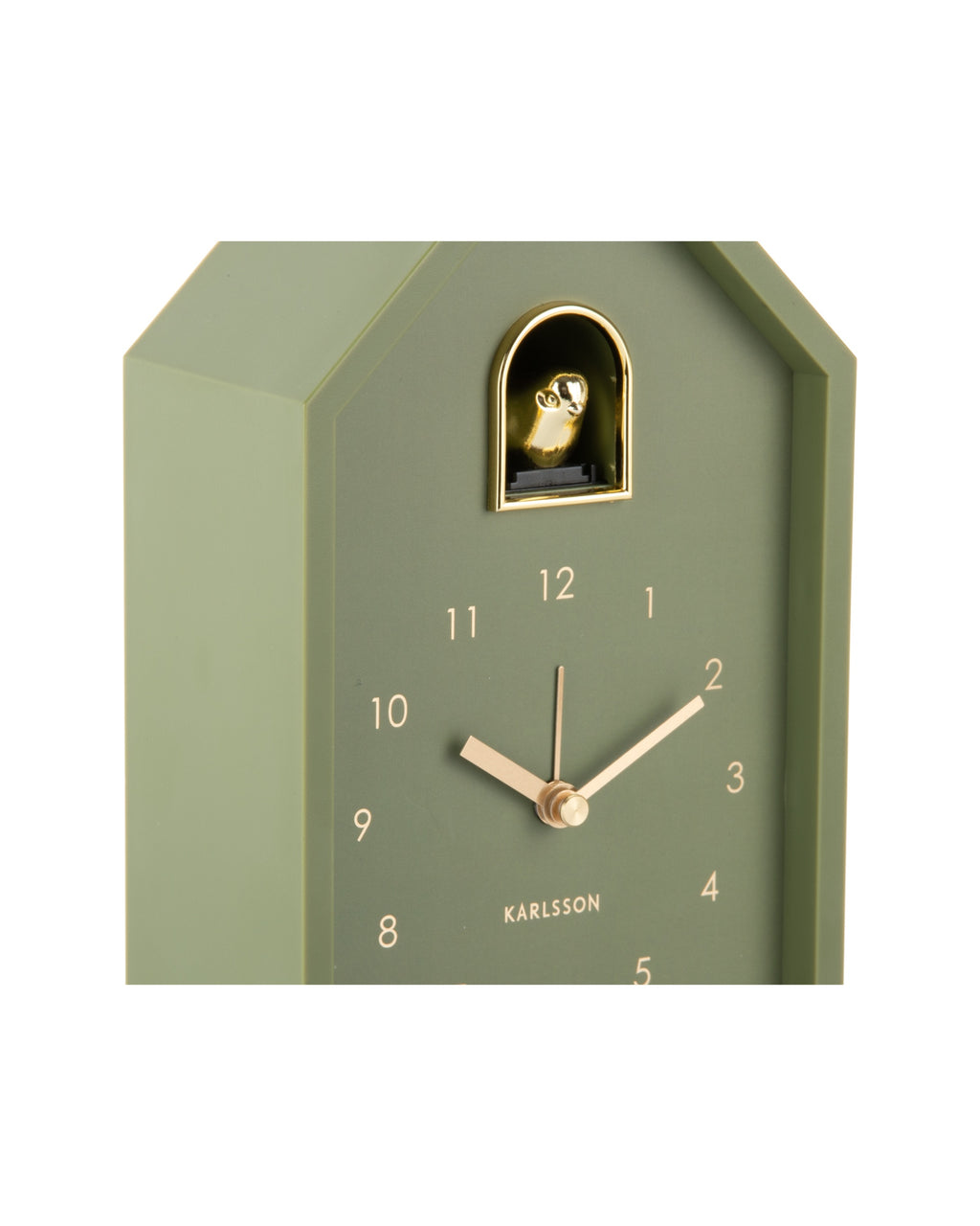 Karlsson wekker Modern Cuckoo Oro, groen, detail: gouden vogeltje en wijzers
