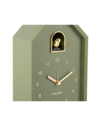 Karlsson wekker Modern Cuckoo Oro, groen, detail: gouden vogeltje en wijzers