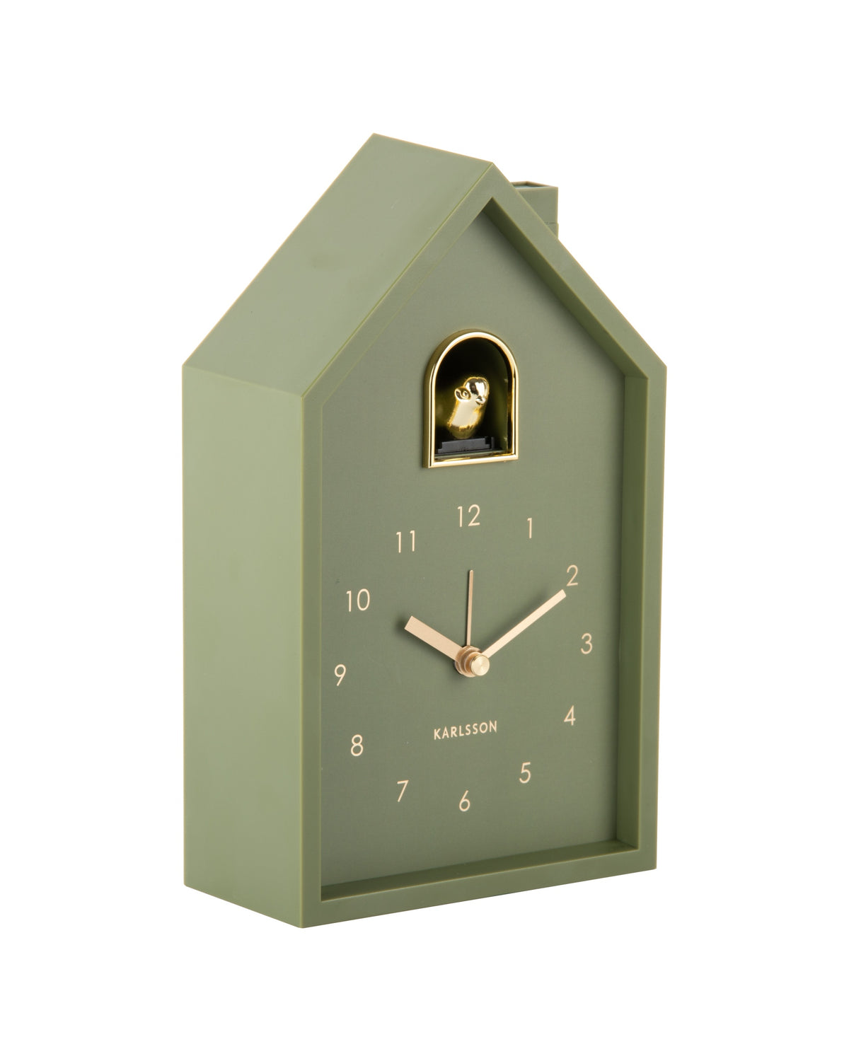 Karlsson wekker Modern Cuckoo Oro, groen, schuin aanzicht