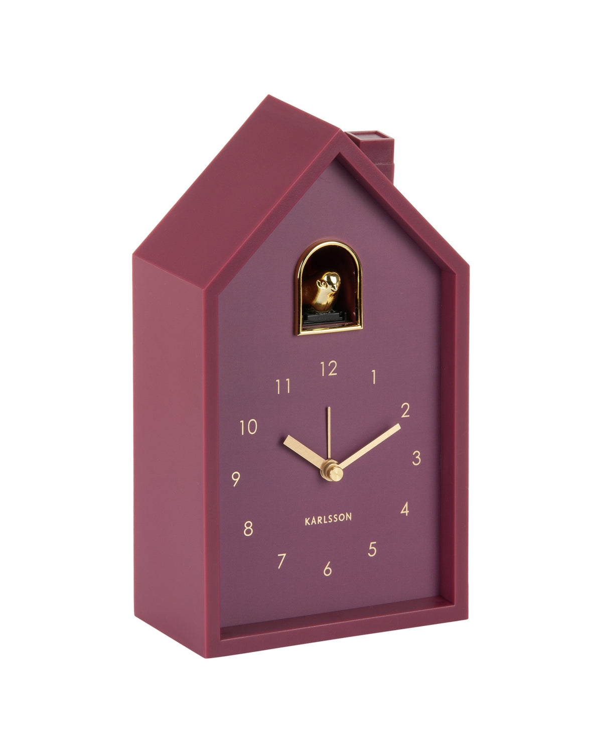 Karlsson wekker Modern Cuckoo Oro, paars, schuin aanzicht